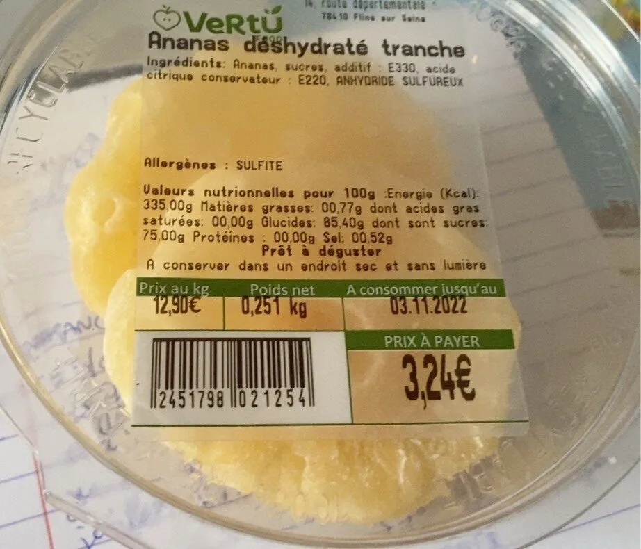 Ananas deshydraté tranche