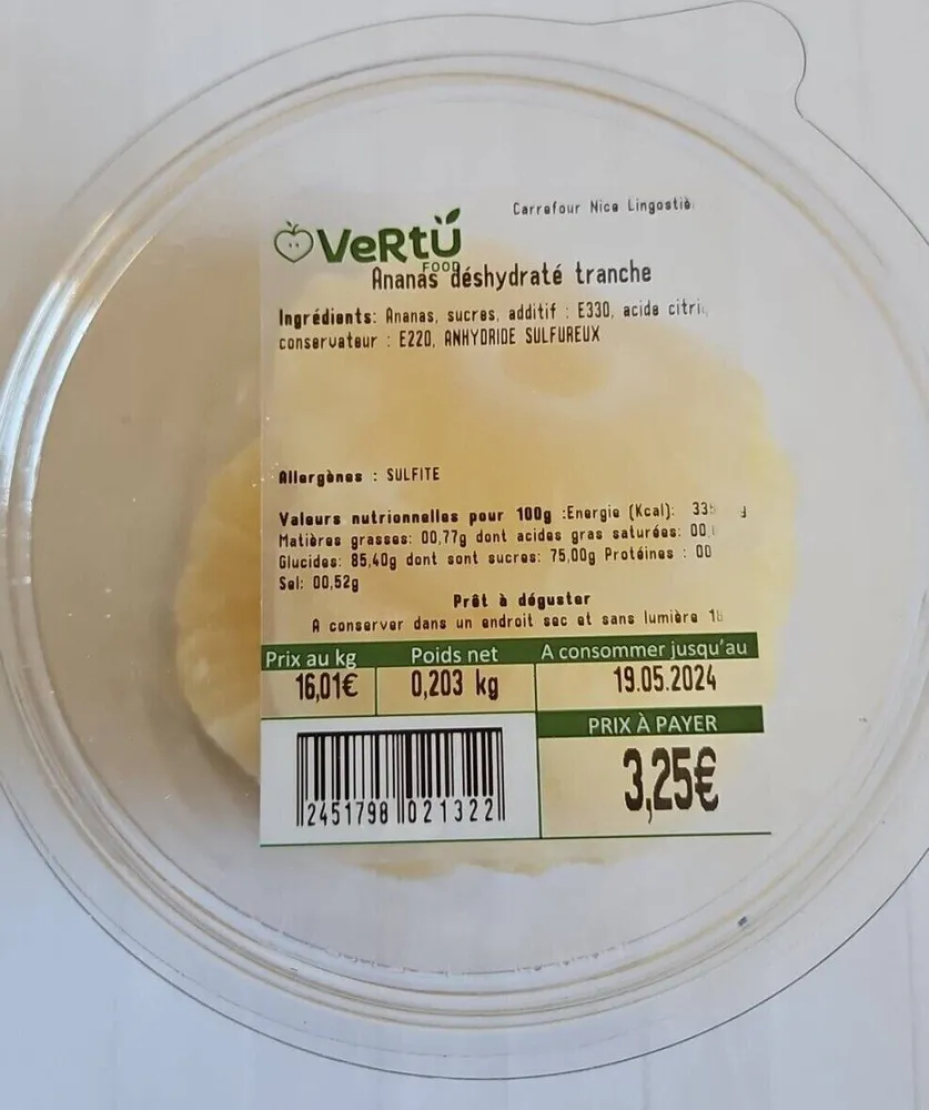 Ananas déshydraté tranche