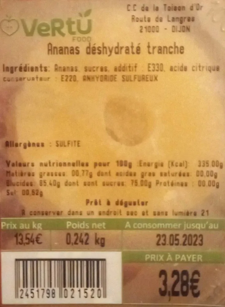 Ananas déshydraté tranche