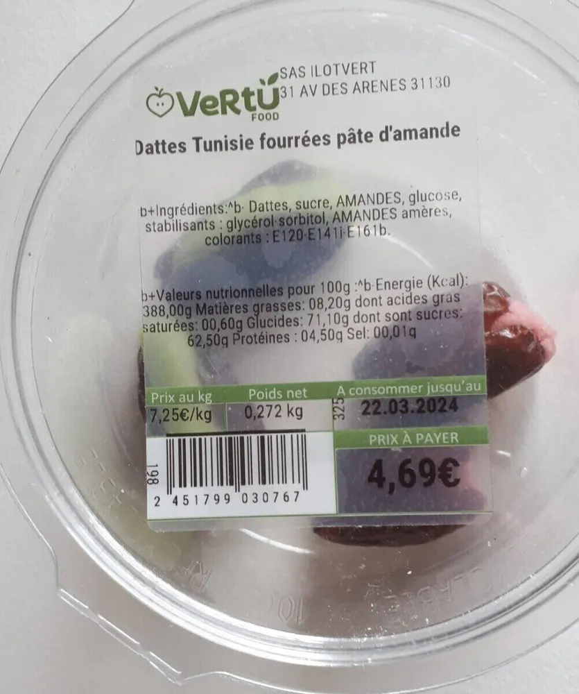 Dattes Tunisie fourrées pâte d'amande
