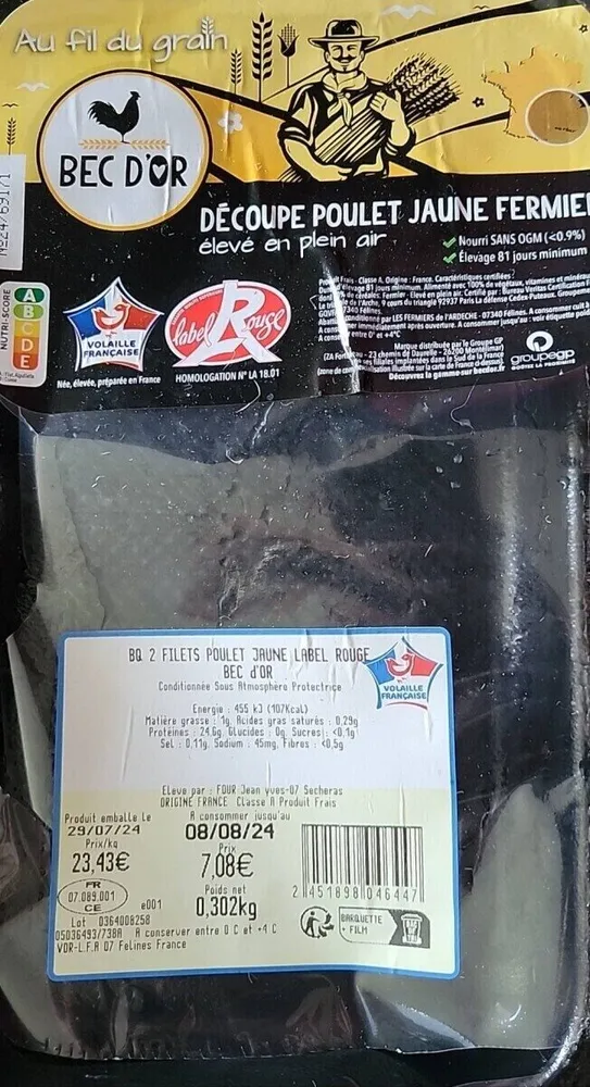 Filets de poulet jaune fermier