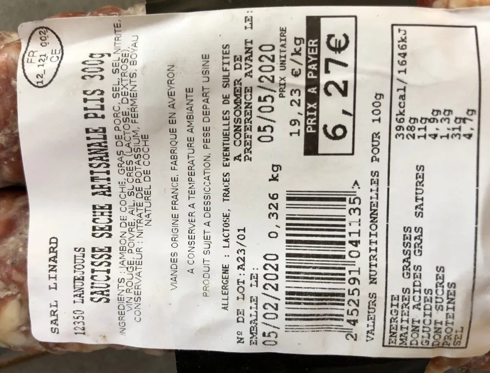 Saucisse seche artisanale