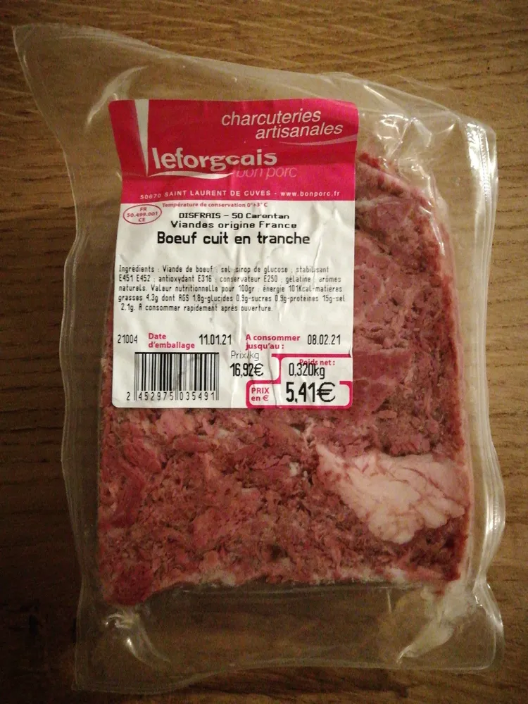 bœuf cuit en tranche