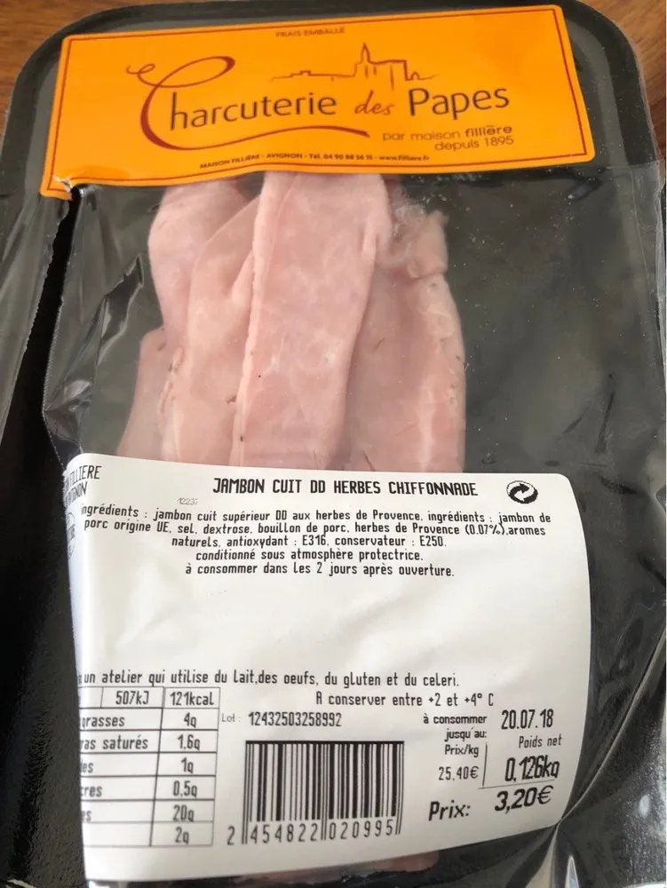 Jambon cuit herbes chiffonnade