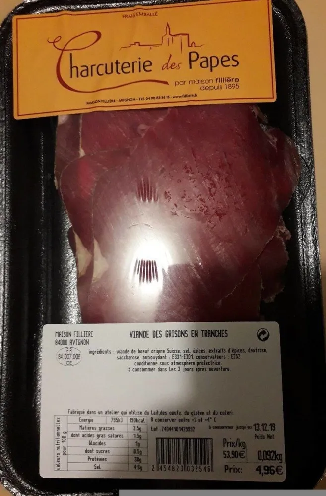 Viande des grisons en tranches