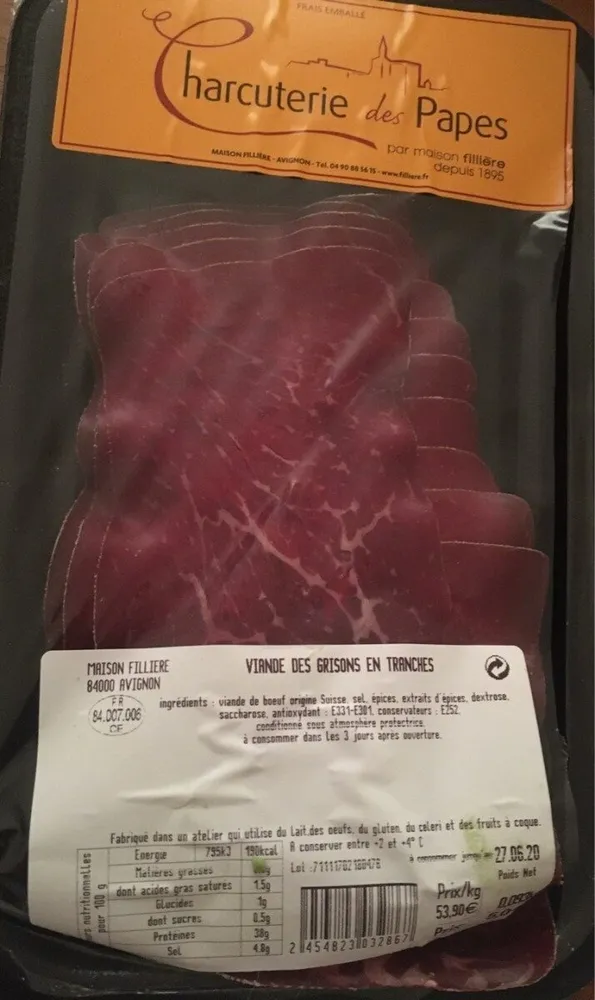 Viande des grisons en tranches