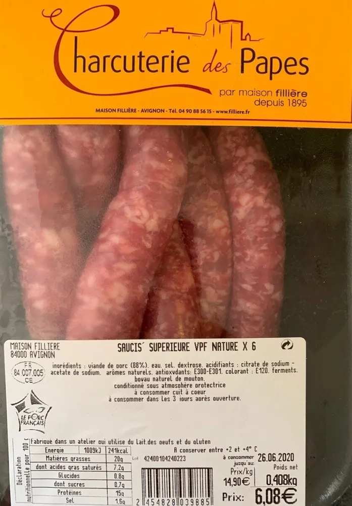 Saucisses superieures VPF nature x6