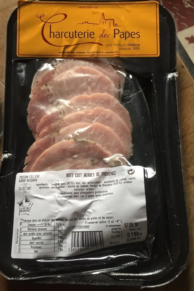 Charcuterie des papes roti cuit herbes de provence