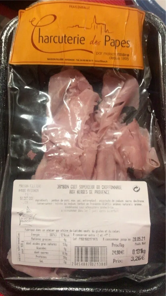 Jambon cuit superieur de chiffonnade aux herbes de provence