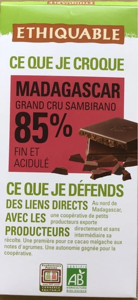 Madagascar grand cru sambirano 85%
