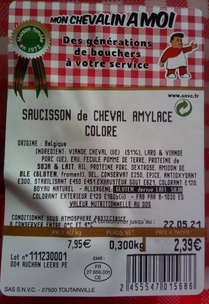 Saucisson de cheval amylace colore