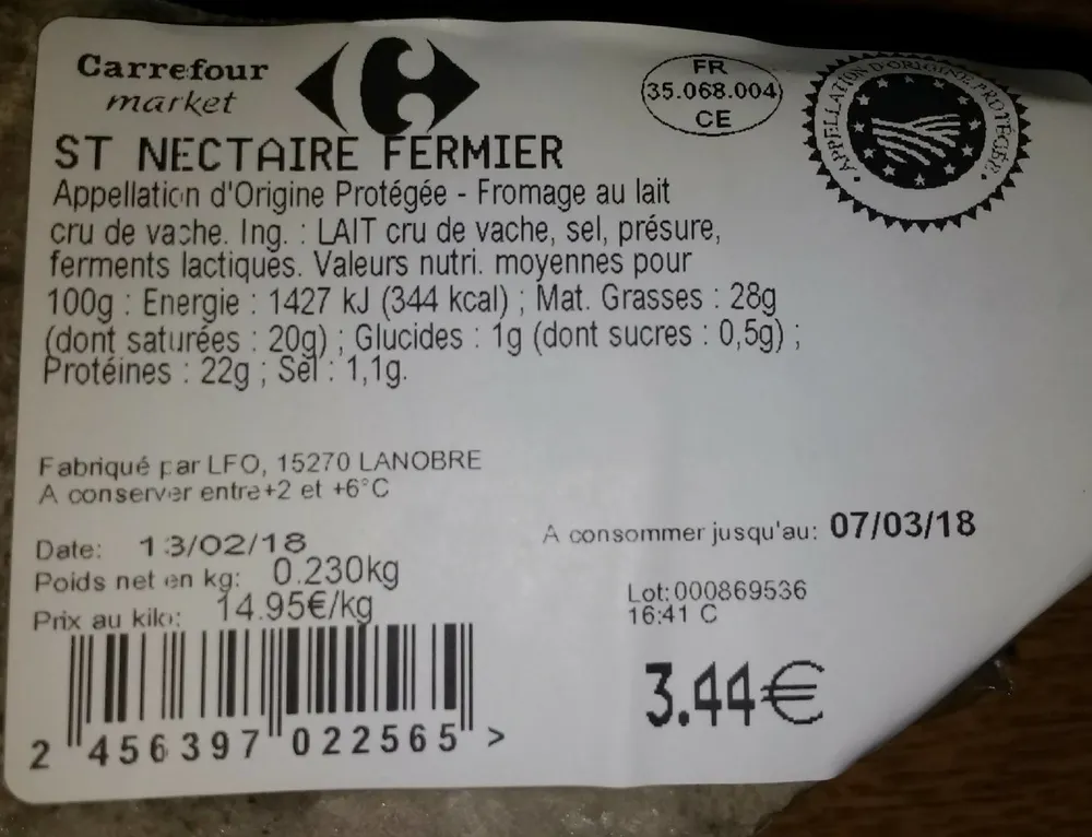 Saint Nectaire fermier - AOP - Fromage au lait cru de vache