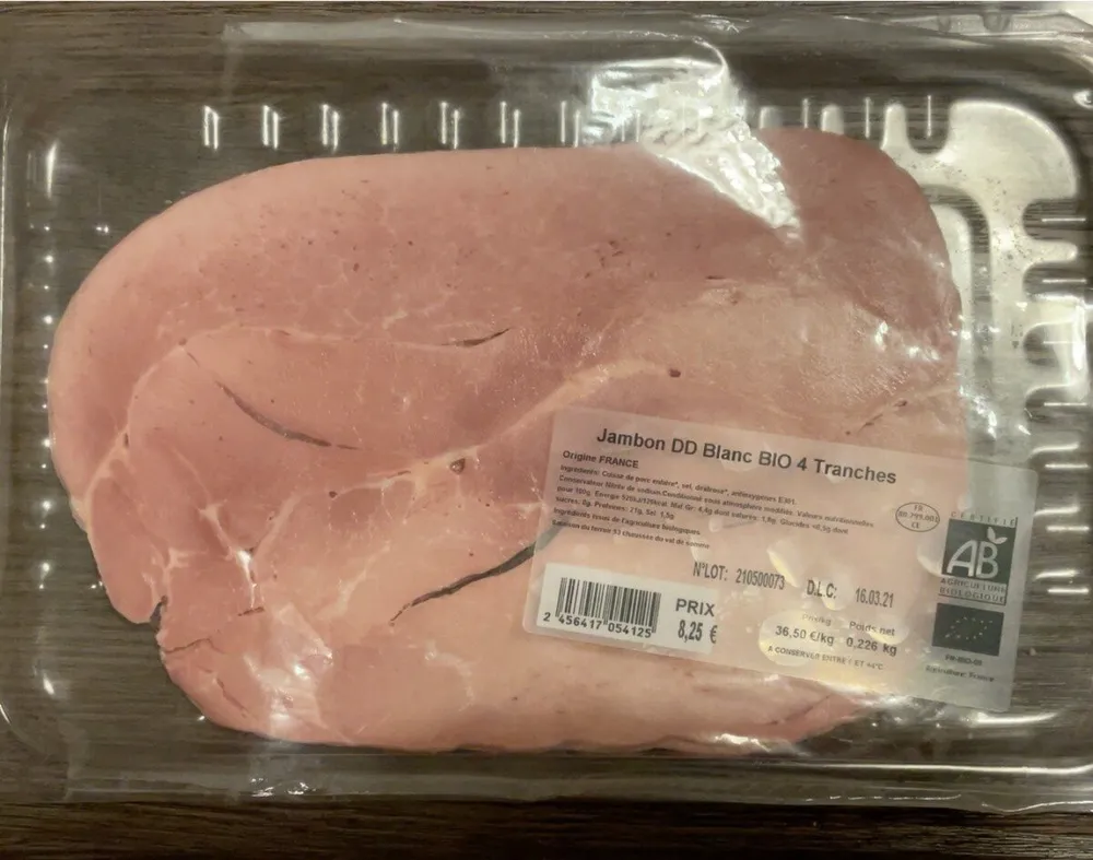 Jambon DD Blanc BIO 4 tranches