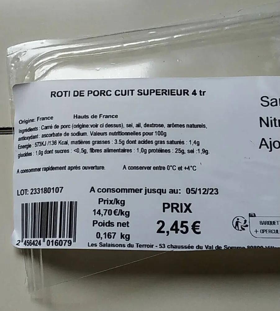 Rôti de porc cuit