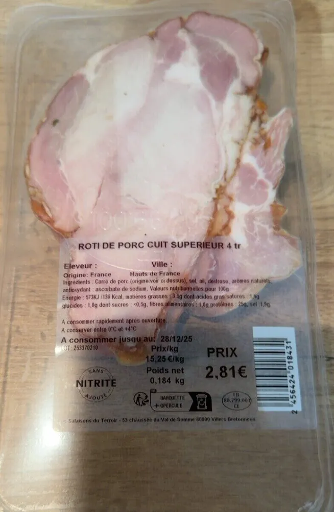 Roti de porc cuit superieur 4 tr