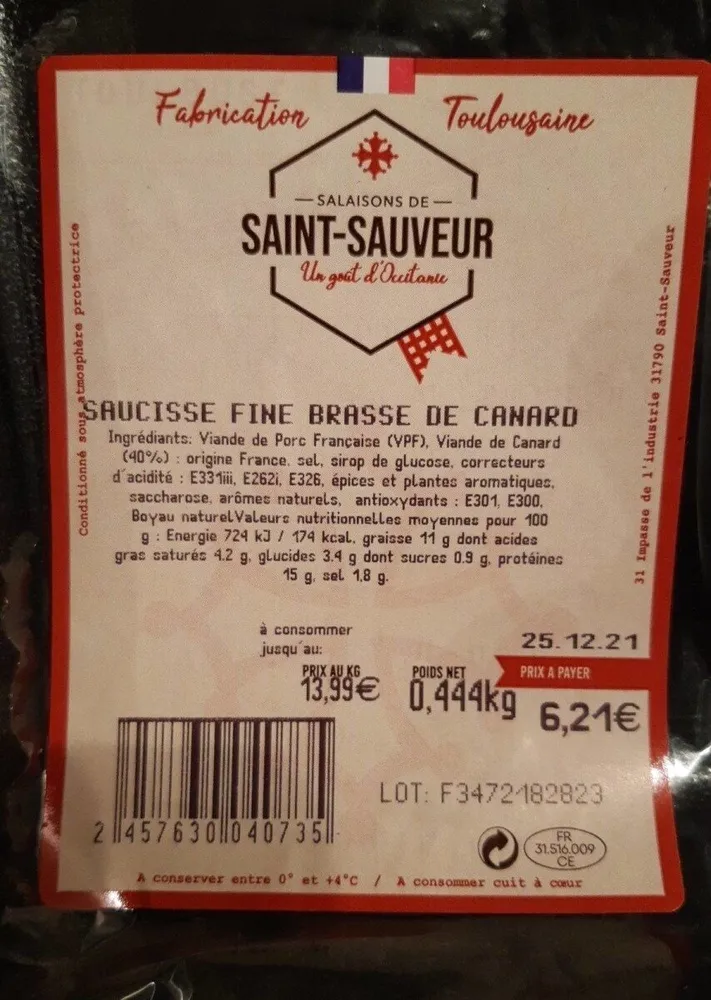 SAUCISSE FINE BRASSE DE CANARD