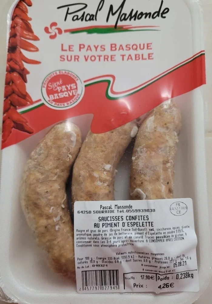saucisses confites au piment d'espelette