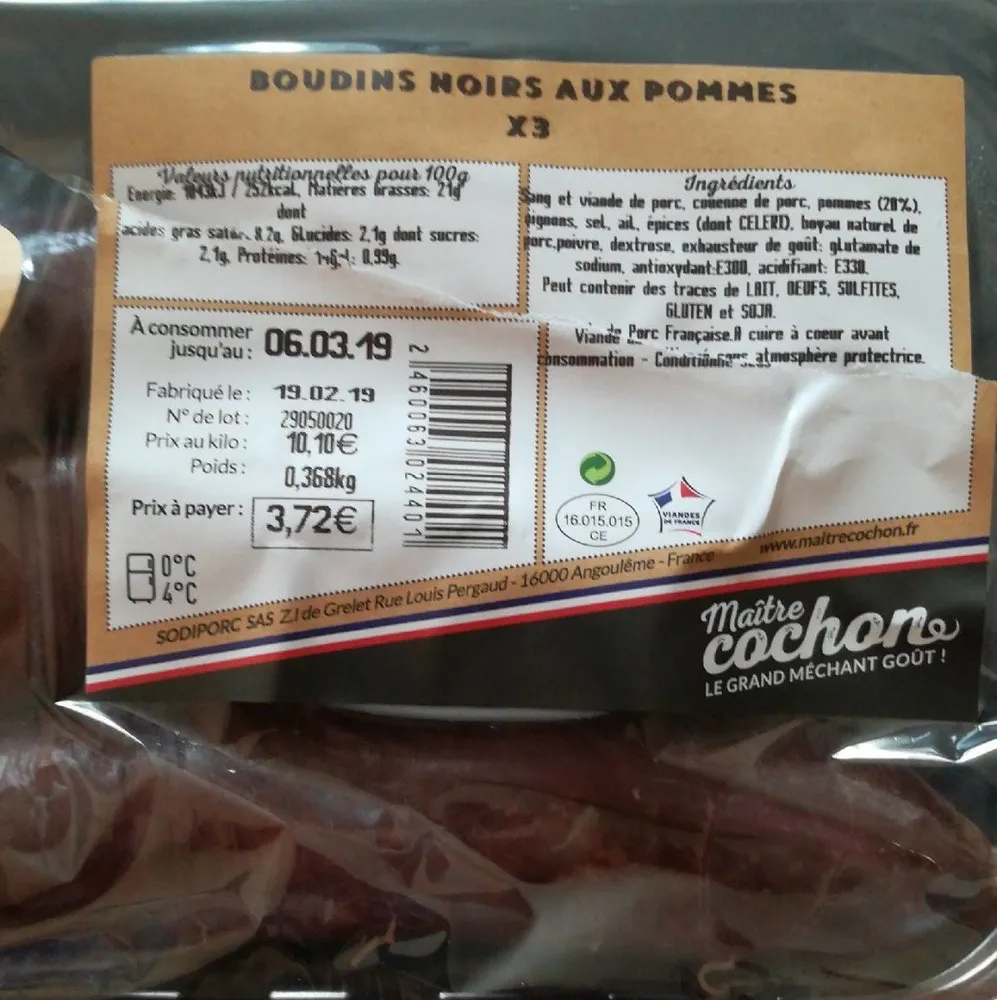 Boudin noir pommes x3