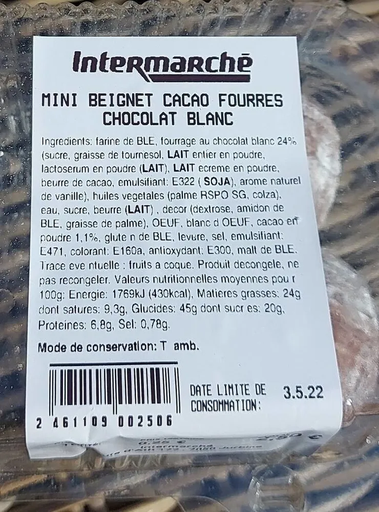 Beignet cacao fourrés chocolat blanc