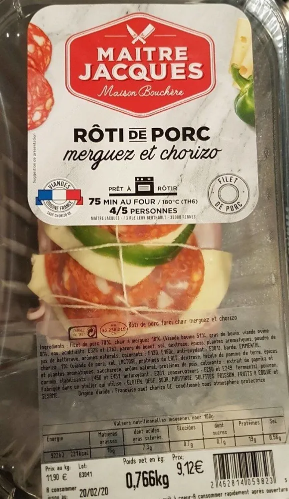 Roti de porc merguez et chorizo