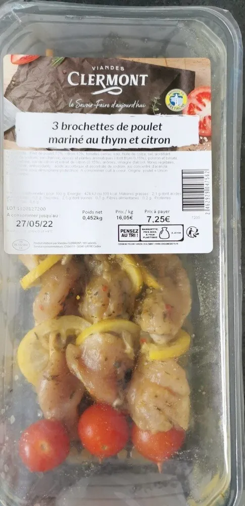 Brochettes poulet mariné au thym et citron