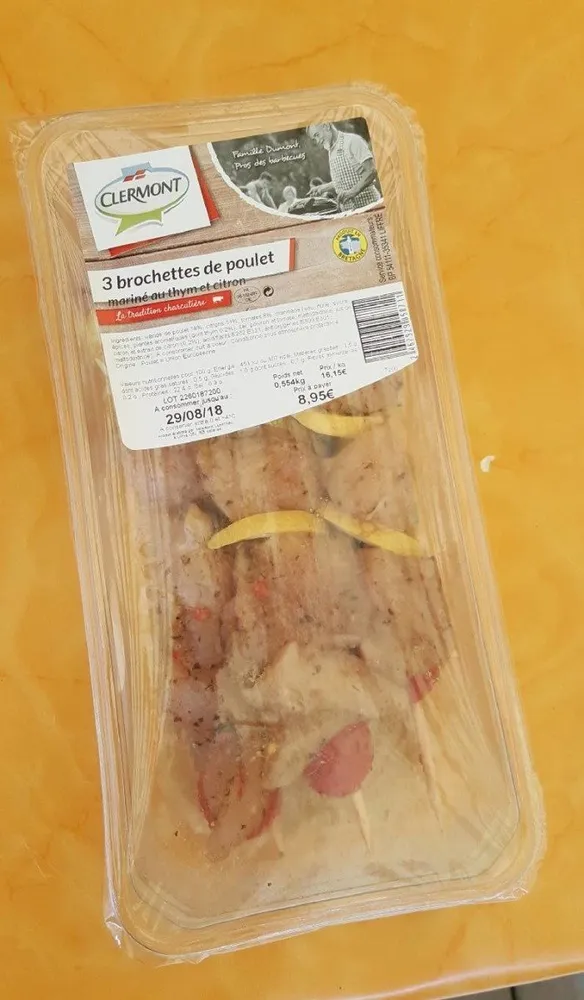 3 Brochettes de poulet marine thym citron