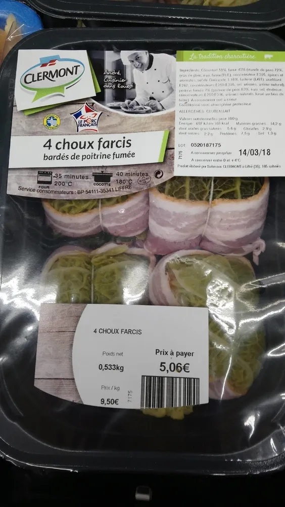 4 choux farcis bardés de poitrine