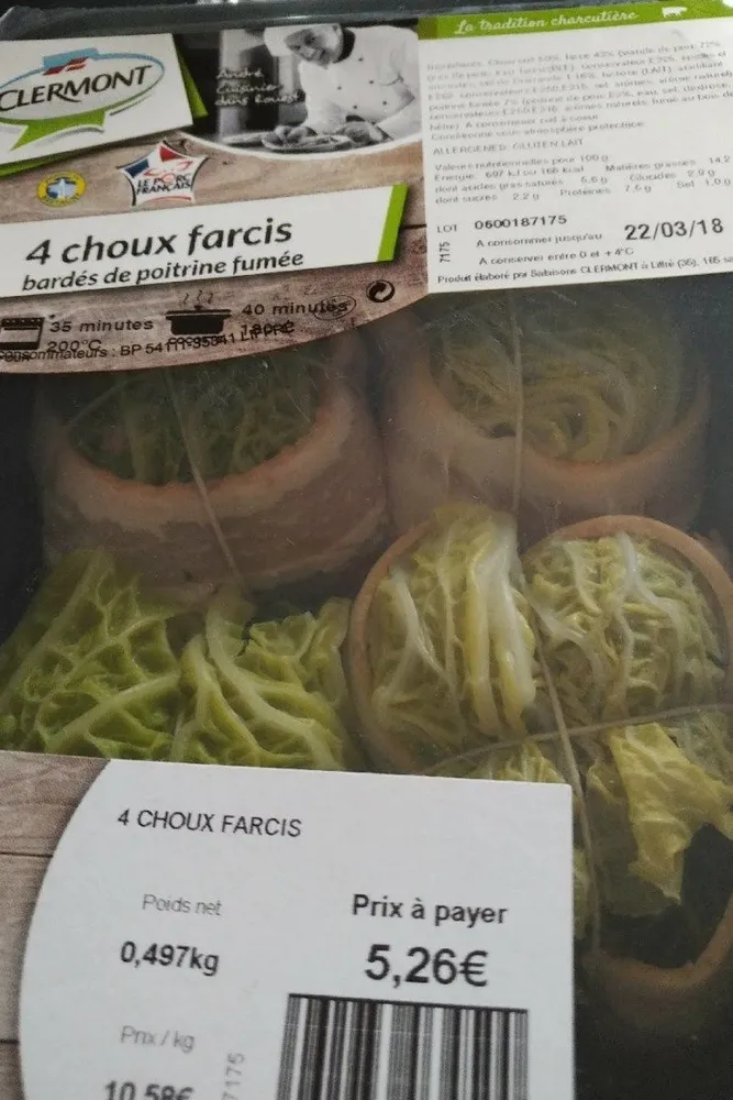 Choux farcis bardes de poitrine fumée