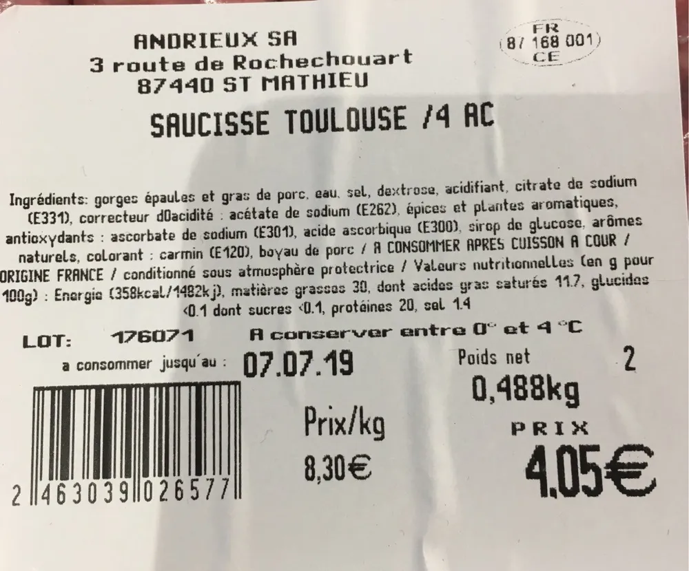 Andrieux saucisse toulouse