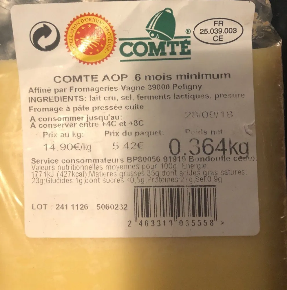Comté AOP 6 mois d'affinage