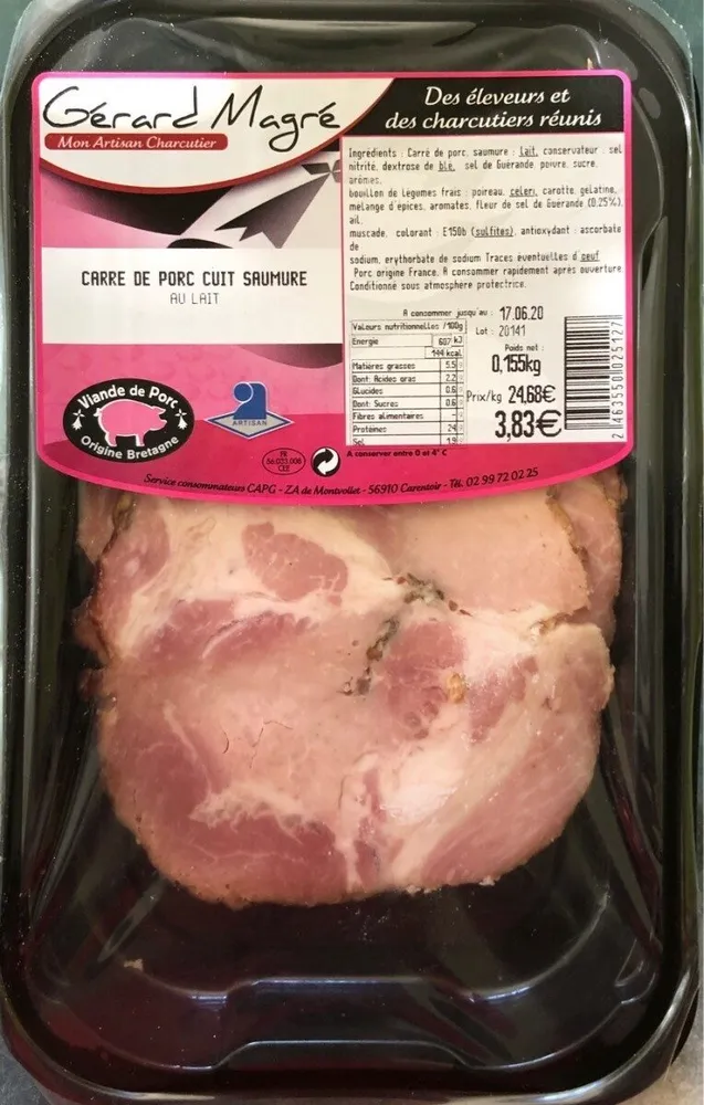 Carré de porc cuit saumure au lait 155gr