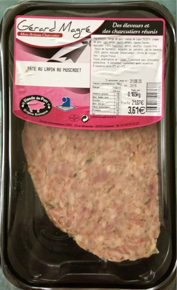 Pâté au lapin au muscadet 165gr