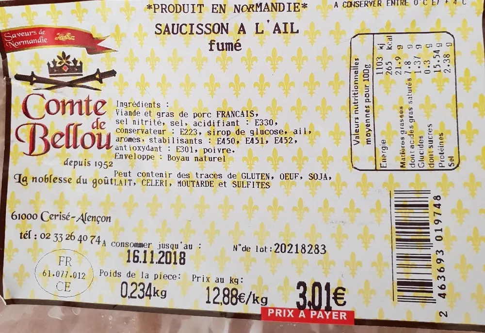 Saucisson à l'ail fumé