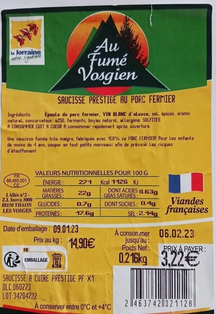 Saucisse prestige au porc fermier