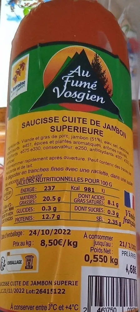 Saucisse cuite de jambon