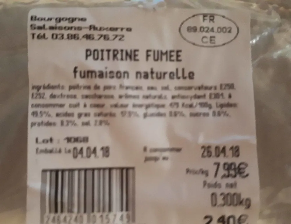 Poitrine fumée fumaison naturelle