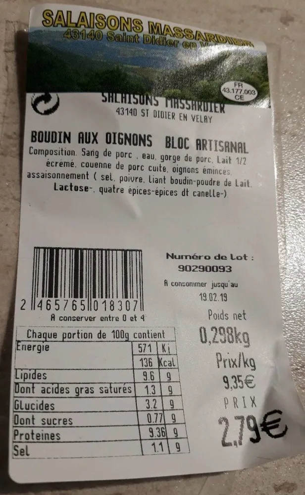 Boudin aux oignons bloc artisanal