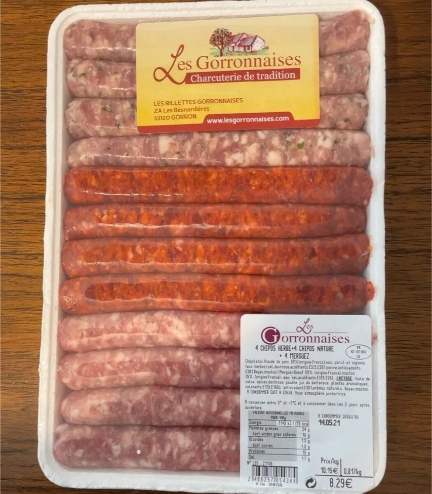 4 chipos herbe + 4 chipos nature + 4 merguez