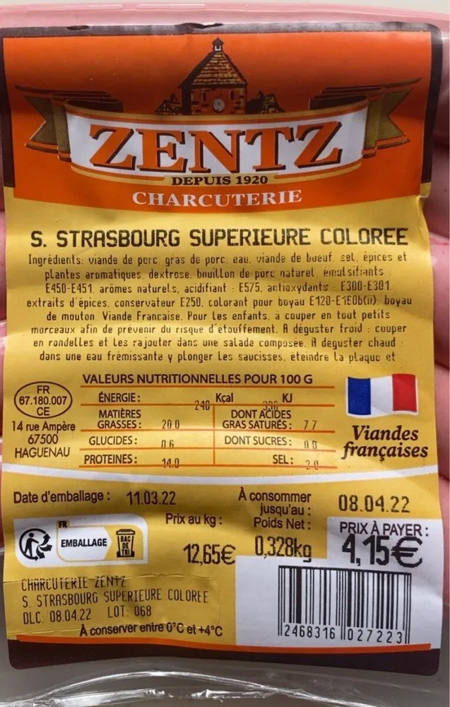 Saucisse strasbourg superieure coloree