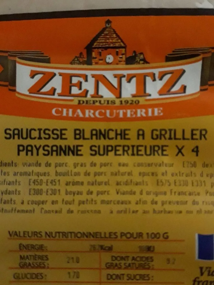 Saucisse blanche à griller paysanne supérieure