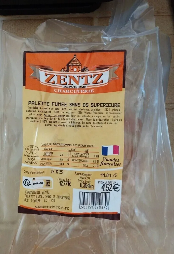 Palette fumée sans os supérieur