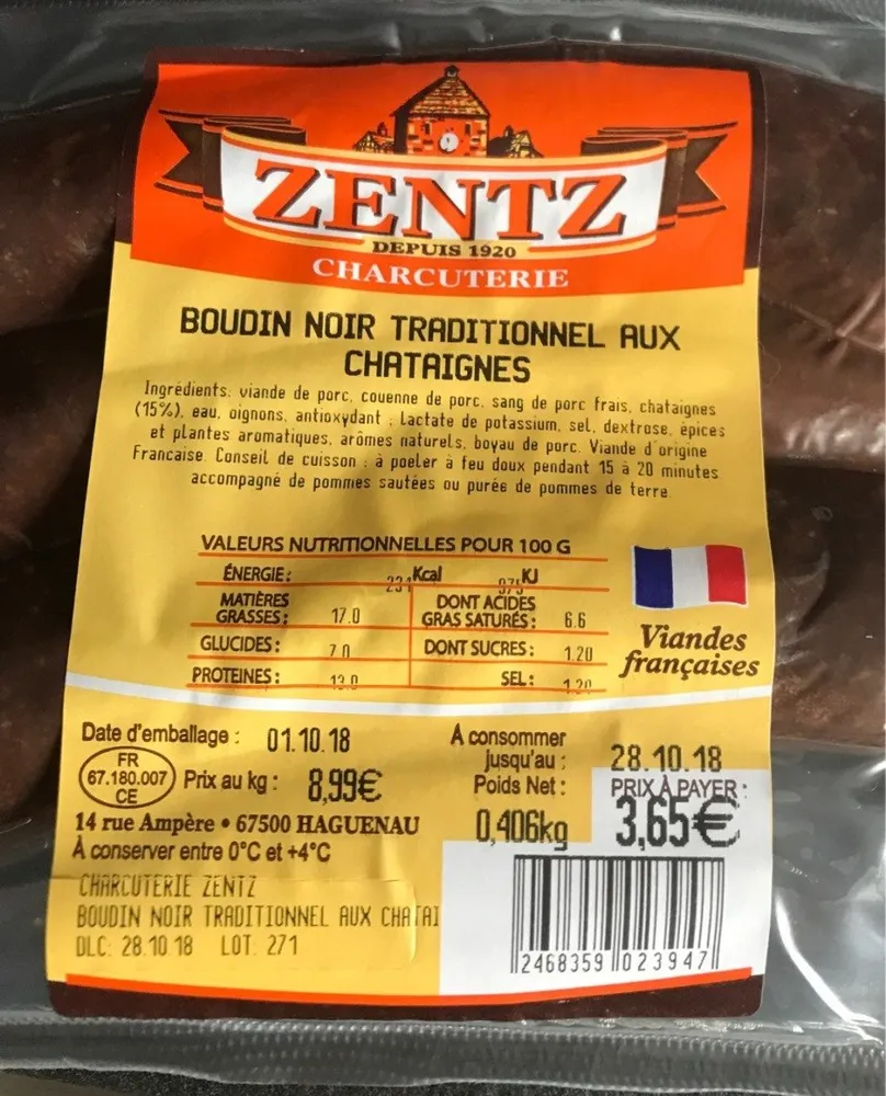 Boudin noir traditionnel aux chataignes