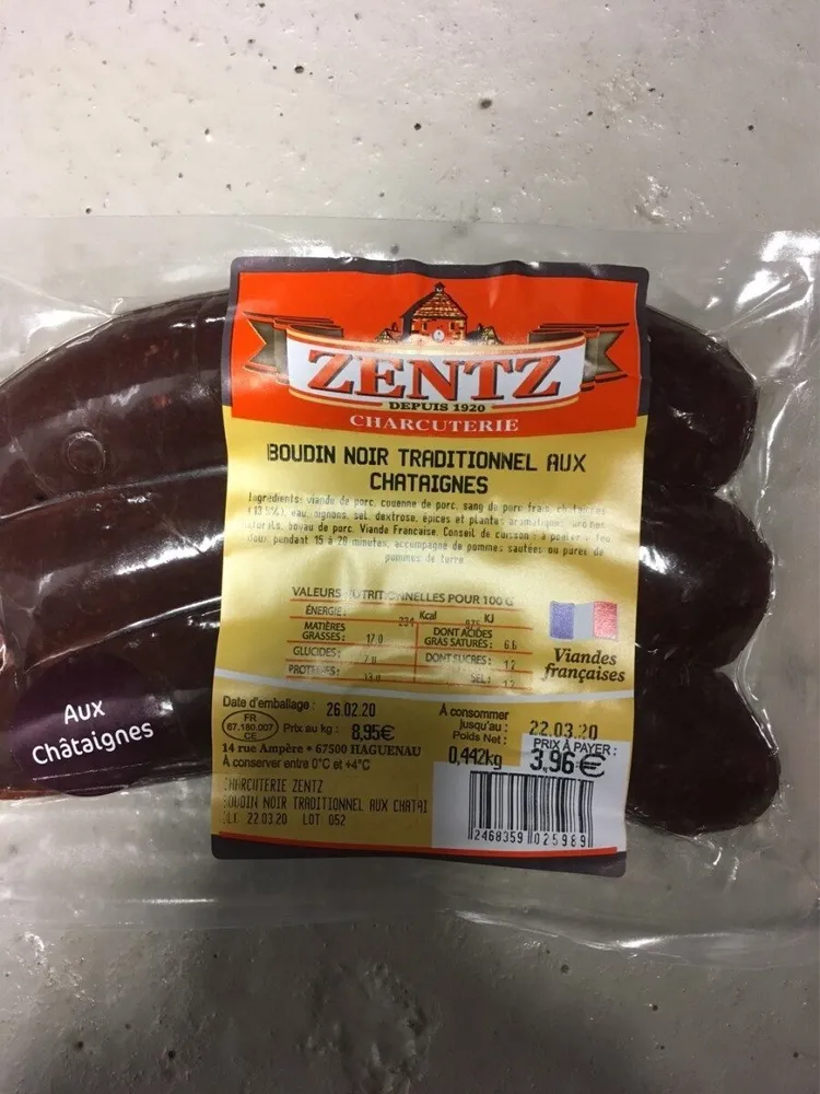 Boudin noir traditionnel aux chataignes