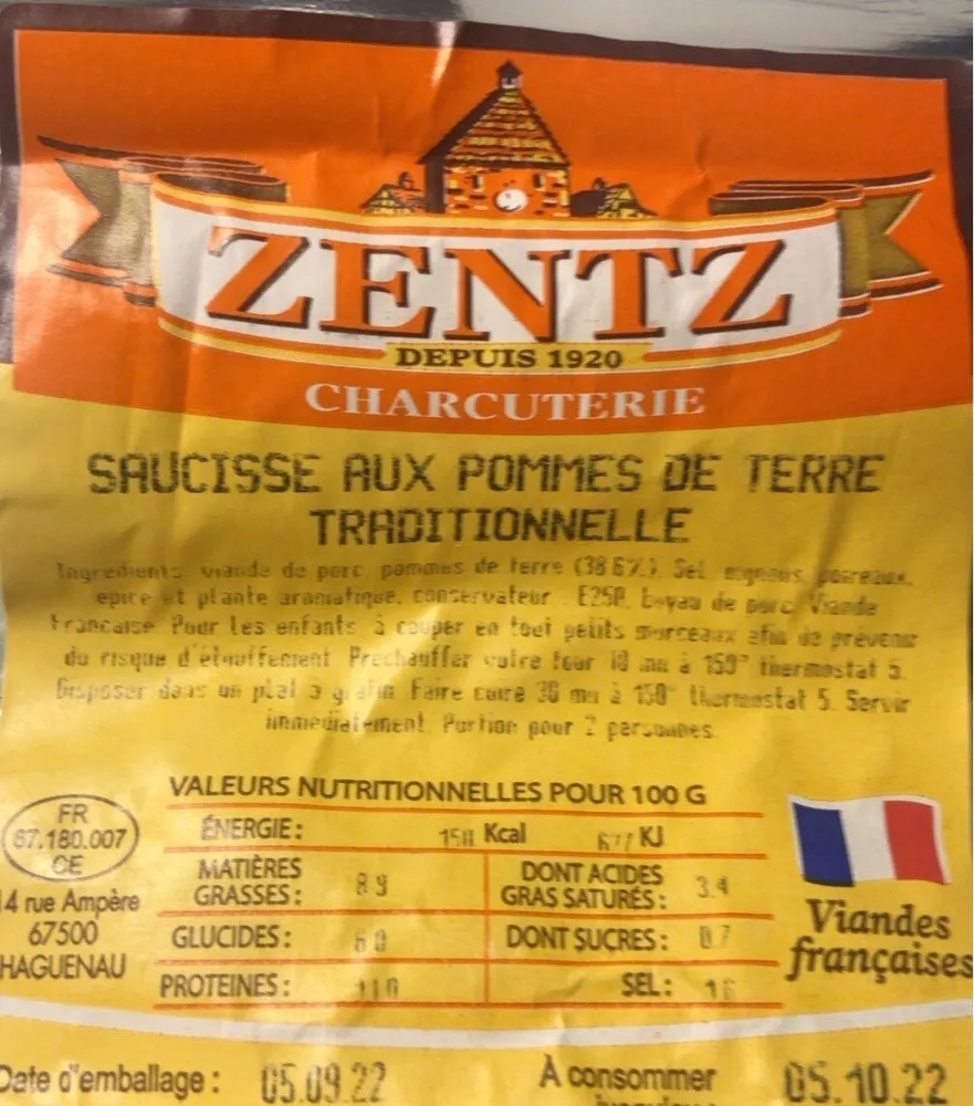 Saucisse aux pommes de terre traditionnelle