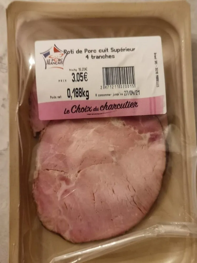 Rôti de porc cuit supérieur 4 tranches