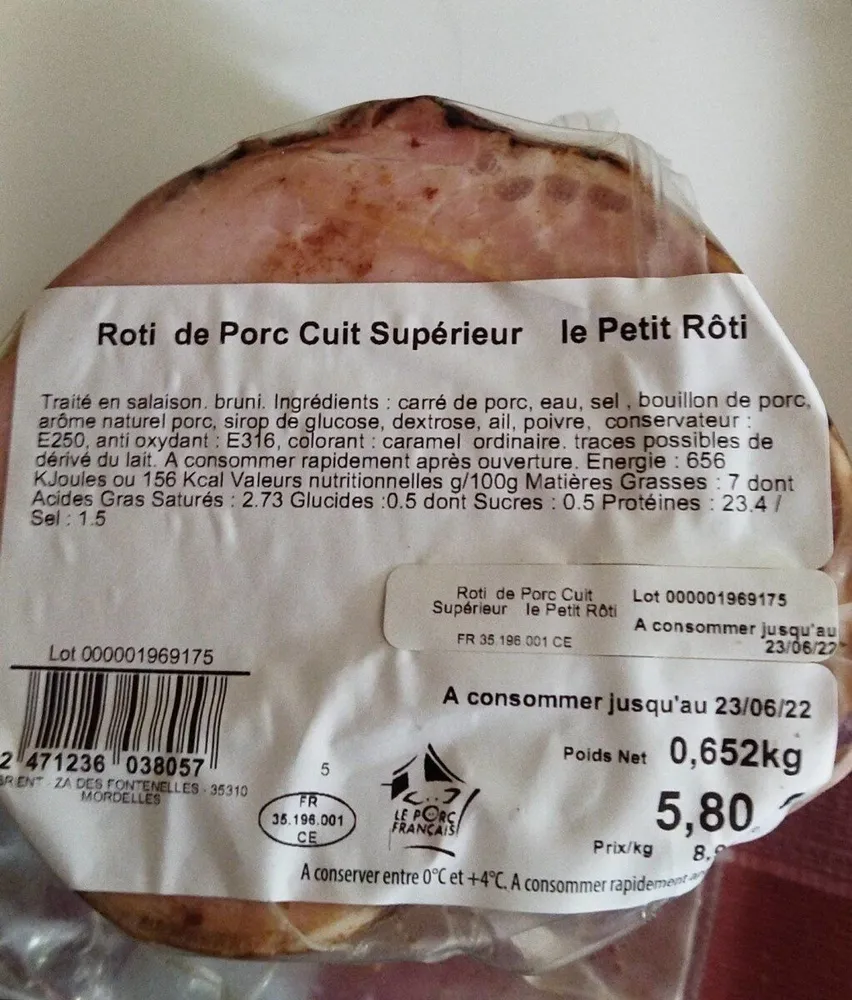 Rôti de porc cuit supérieur