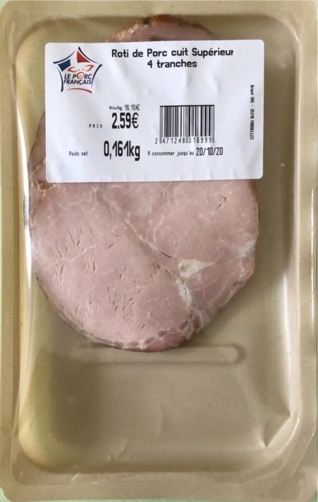 Rôti de porc cuit supérieur 4 tranches 161gr