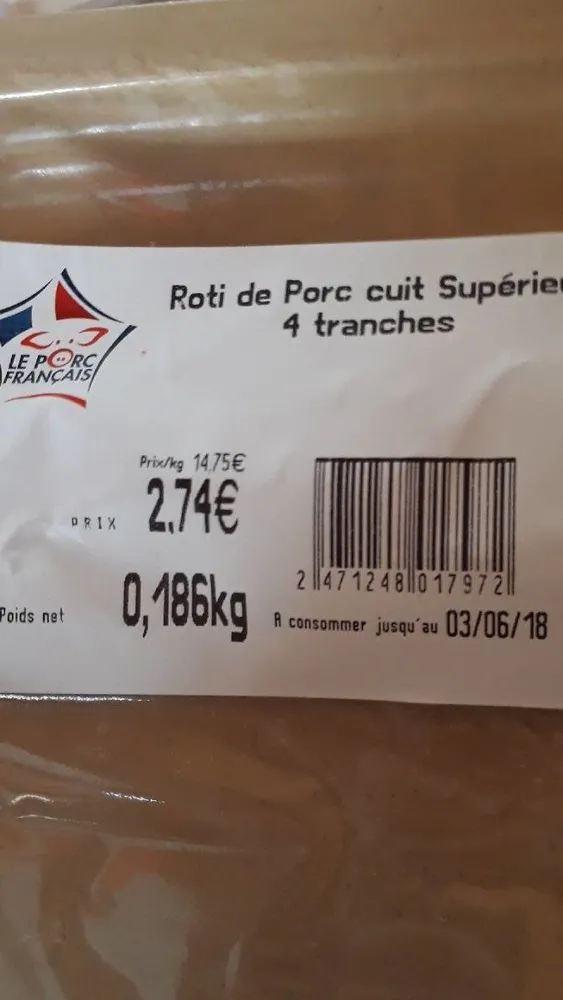 Roti de Porc cuit Supérieur 4 tranches