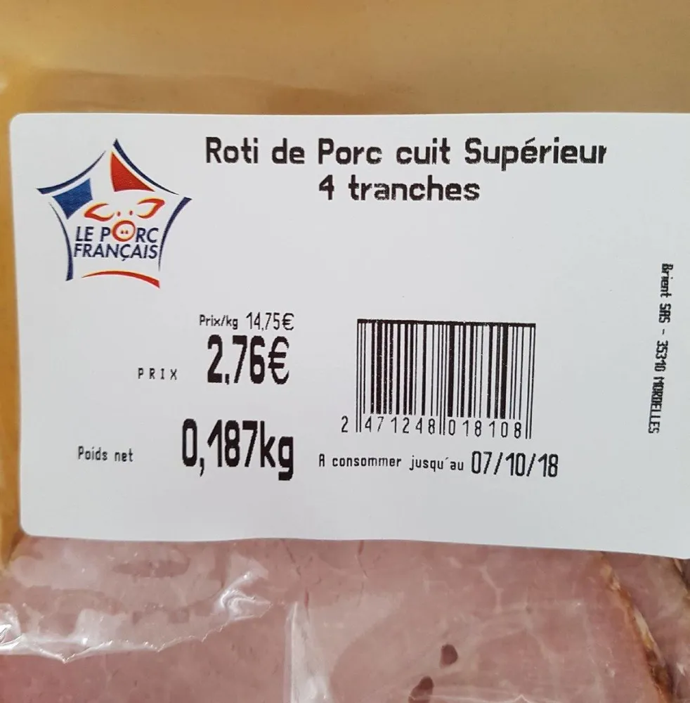 Roti de porc cuit supérieur 4 tranches