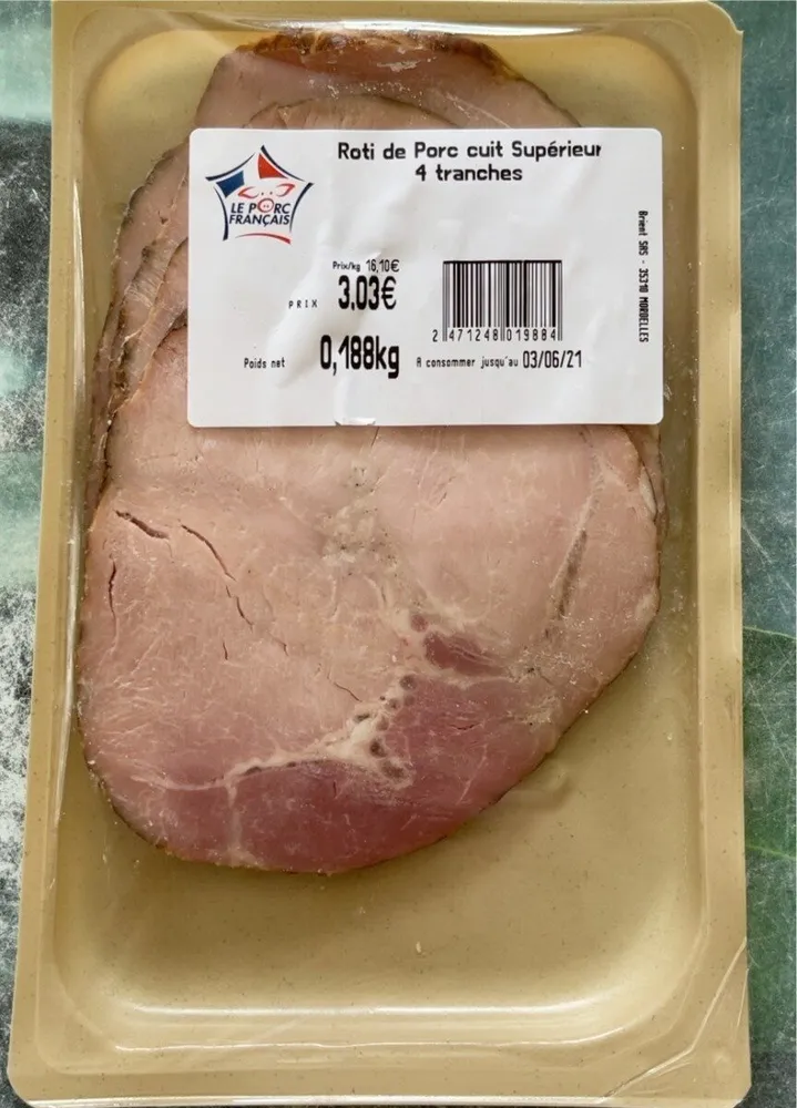 Rôti de porc cuit supérieur 4 tranches 188g